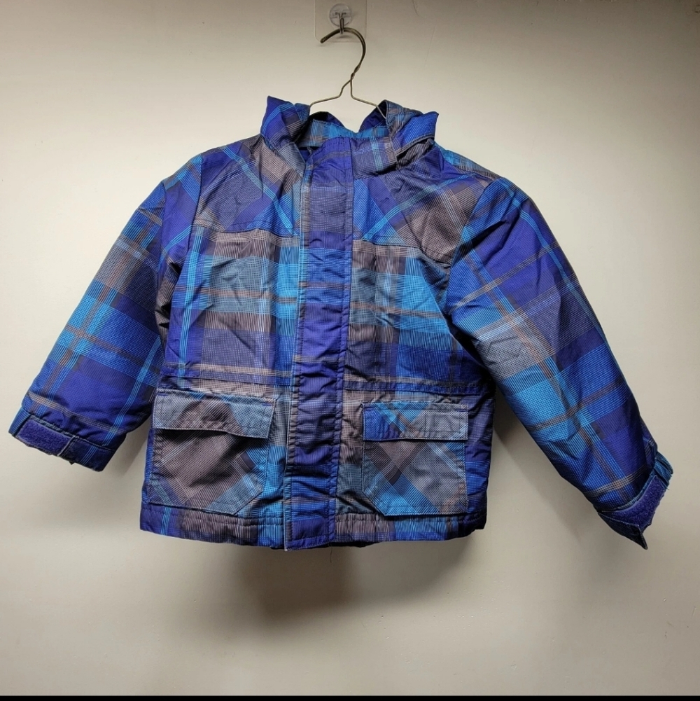 Circo Boy Blue Plaid Coat Hooded Jacket  Long-Sleeve Size 3T Full-Zip